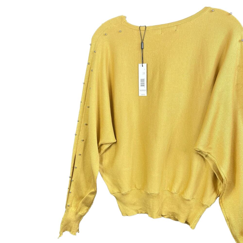 Tahari Womens Sweater Large Yellow Gold Beaded Boat Neck Dolman Sleeve Pullover - Picture 10 of 10